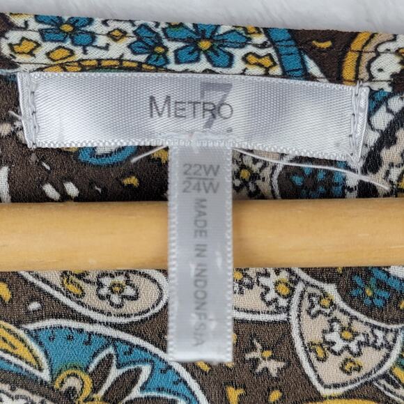 22W 24WBohemian Sequin V Neck Sheer Top Brown Paisley Print Flowy Long Sleeve - Picture 6 of 10